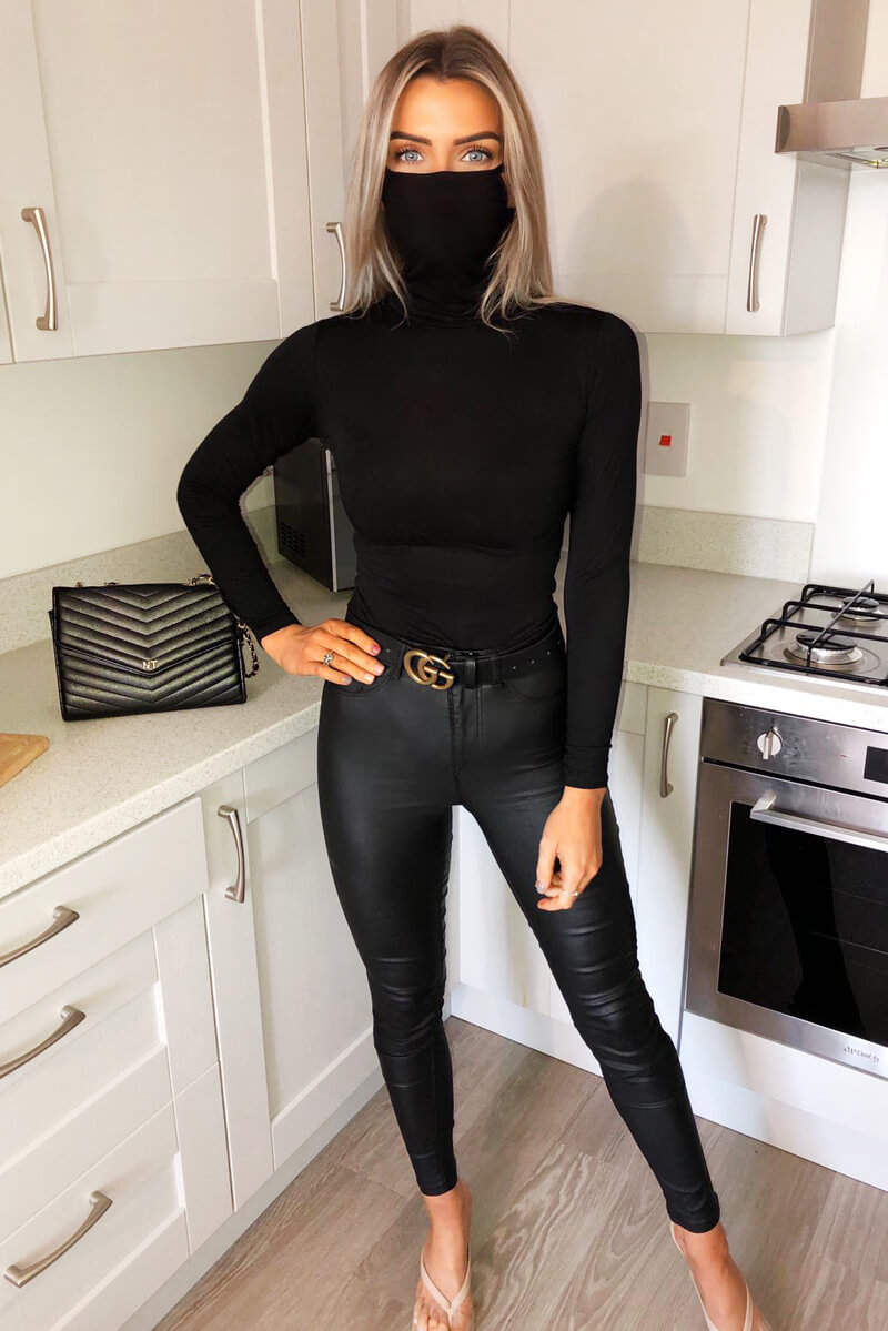Black Dobby Mesh Long Sleeve Bodysuit – AX Paris