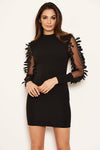 Black Leaf Mesh Sleeve Bodycon Dress