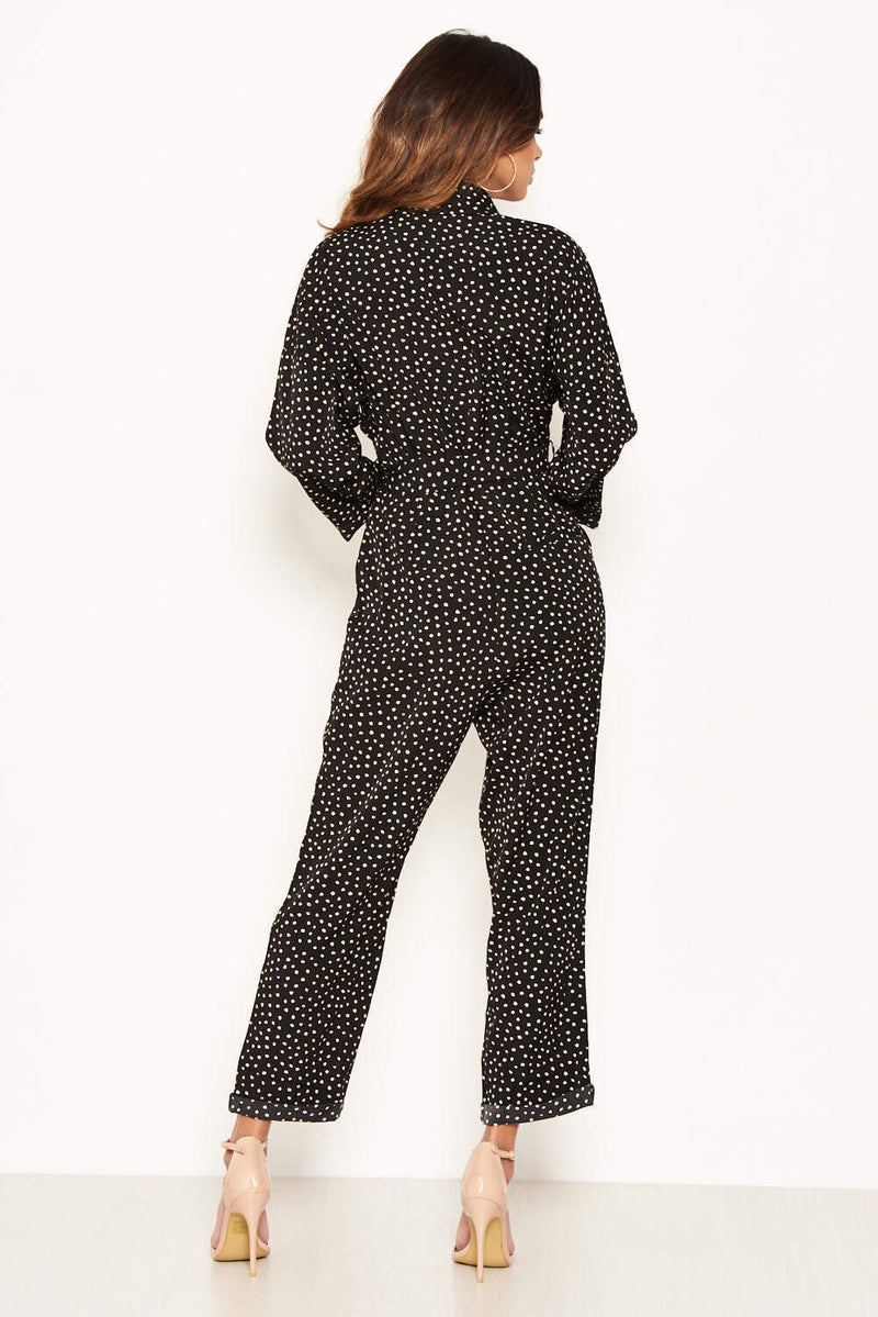 Black Polka Dot Belted Jumpsuit – AX Paris