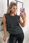 Black Polka Dot Shoulder Padded Top