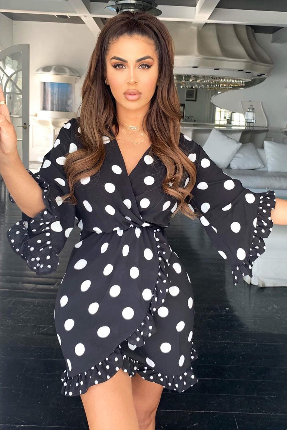 Black Polka Dot Wrap Skater Dress AX Paris