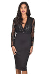 Black Sequined Crossover Bodycon Dress