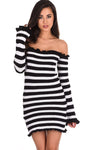 Black Striped Off The Shoulder Knit Dress