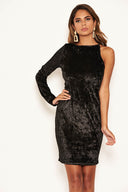 Black Velvet One Sleeve Bodycon Dress