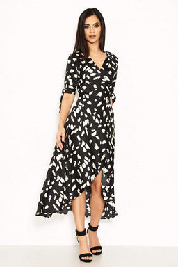Black Wrap Around Print Maxi Dress – AX Paris