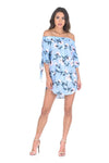 Blue Off The Shoulder Printed Floral Dress