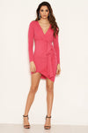 Cerise Long Sleeve Ruched Wrap Dress