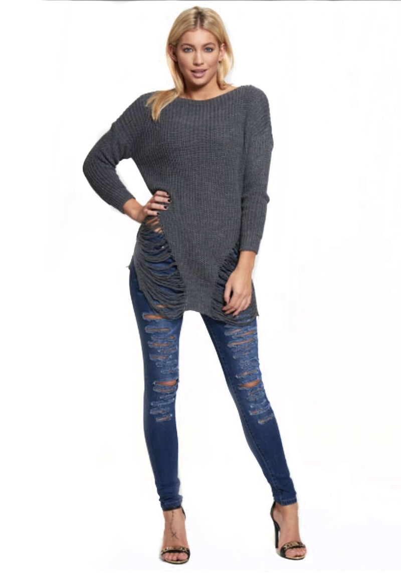 Charcoal Ladder Cable Knit Jumper