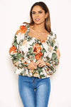 Cream Floral Square Neck Top