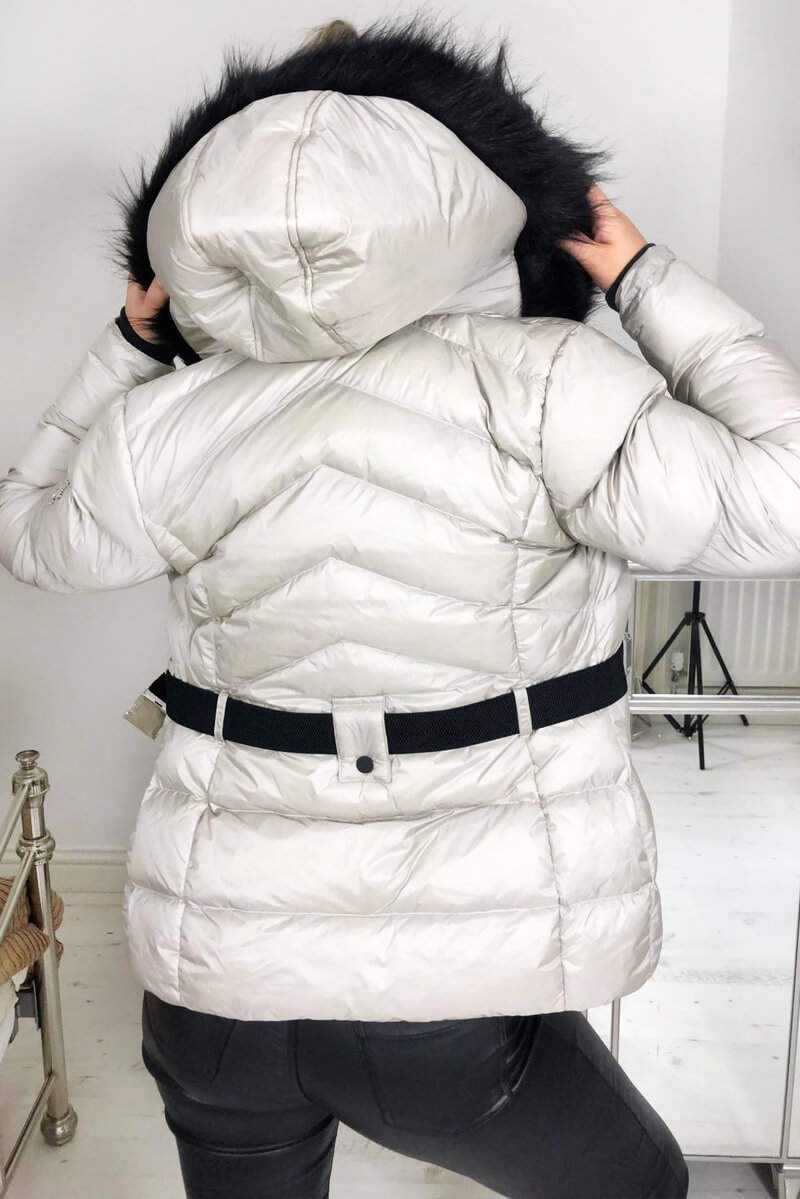 Cream Padded Belted Puffer Jacket – AX Paris