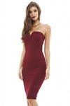 Plunge Front Strapless Midi    Dress