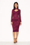 Plum Lace Midi Dress With Long Sleeves