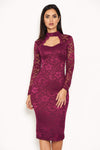 Plum Lace Midi Dress With Long Sleeves