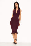 Plum Backless Fishtail Midi Dress