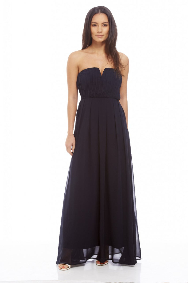 Chiffon Pleat Front Plain Maxi Dress