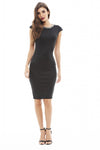 Cap Sleeve Embellished Neckline Bodycon Dress