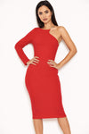 Red One Shoulder Dress With Chain Detail