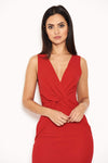 Red Plunge Midi Dress With Twist Front