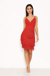 Red Tassel Front Wrap Dress