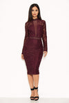 Plum High Neck Lace Dress With Frill Hem