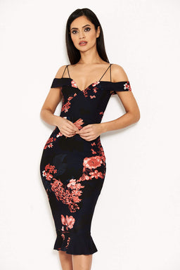 Navy Floral Strappy Frill Hem Dress – AX Paris