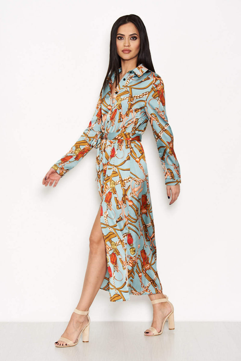 Duck Egg Printed Long Sleeve Shirt Dress – AX Paris