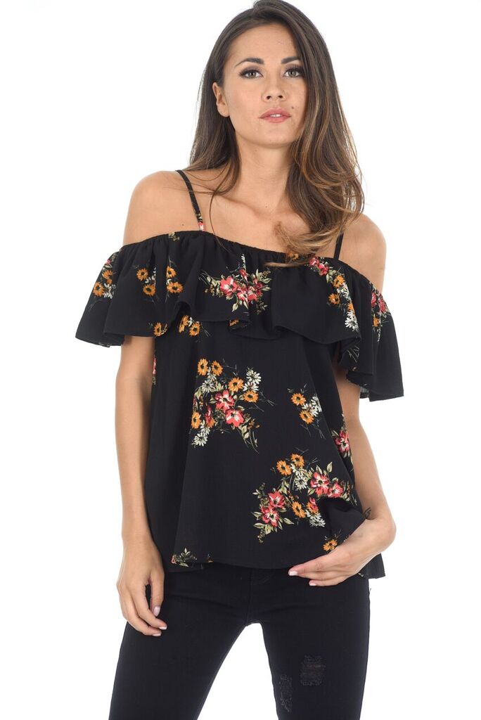 Floral Black Bardot Top AX Paris