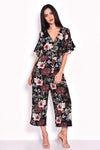 Floral Wrap Frill Sleeve Jumpsuit