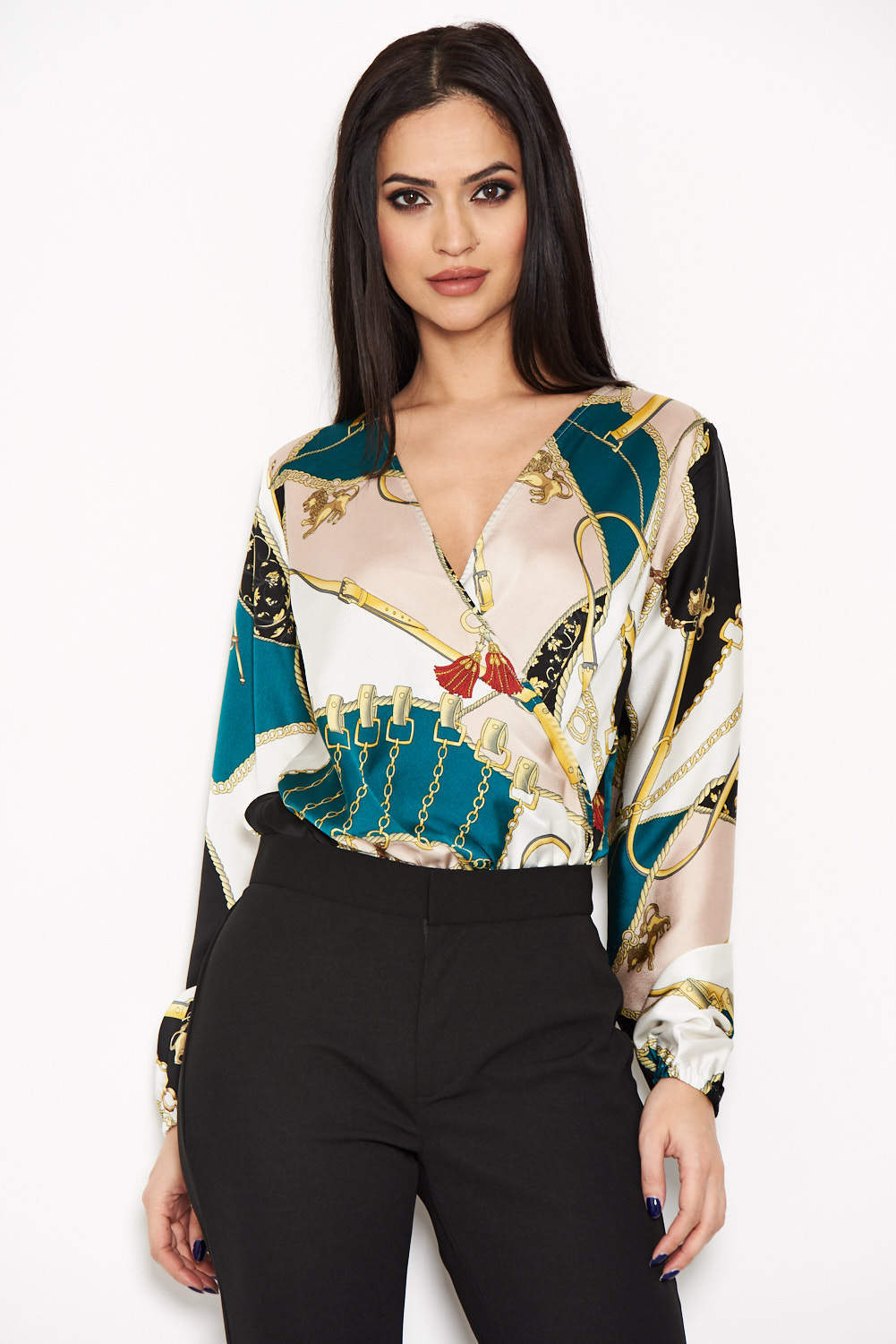 Green Printed Mesh Long Sleeve Bodysuit – AX Paris