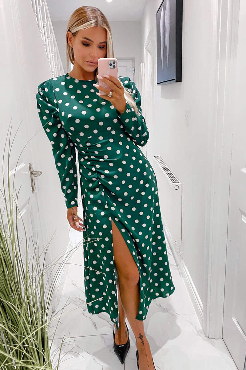 Green spotted shop midi dress