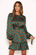 Green Spotty Dress With Frill Hem