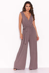 Grey Pleated Tie-Waist Jumpsuit