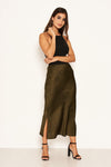 Khaki Animal Print Midi Skirt