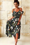 Leaf Print Frill Detail Maxi Dress