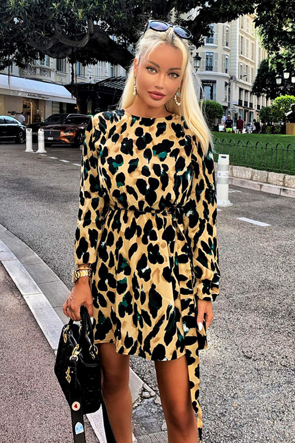 Ax paris yellow outlet animal print dress