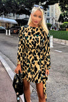 Leopard Print Buckle Waist Shift Dress