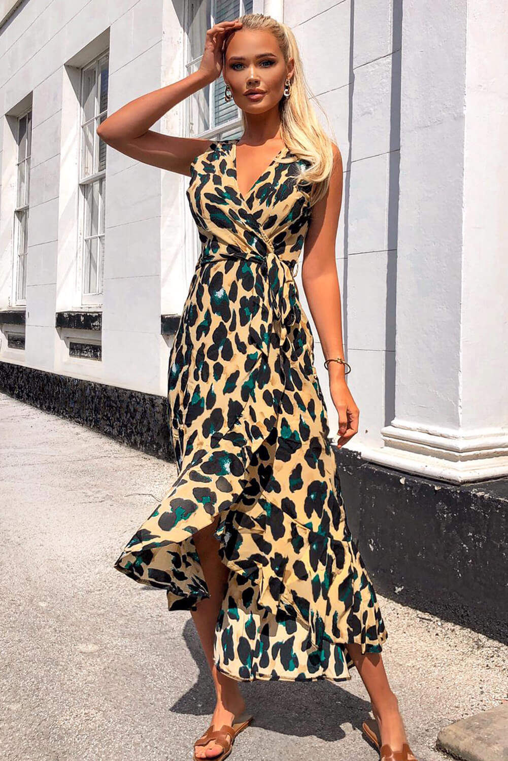 Leopard Print Wrap Frill Maxi Dress AX Paris