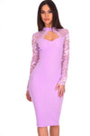 Lilac Choker Neck Lace Sleeve Midi Dress