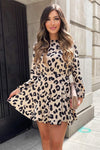 Multi Animal Print Long Sleeve Pleat Dress