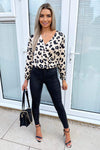 Multi Animal Print Wrap Over Bodysuit