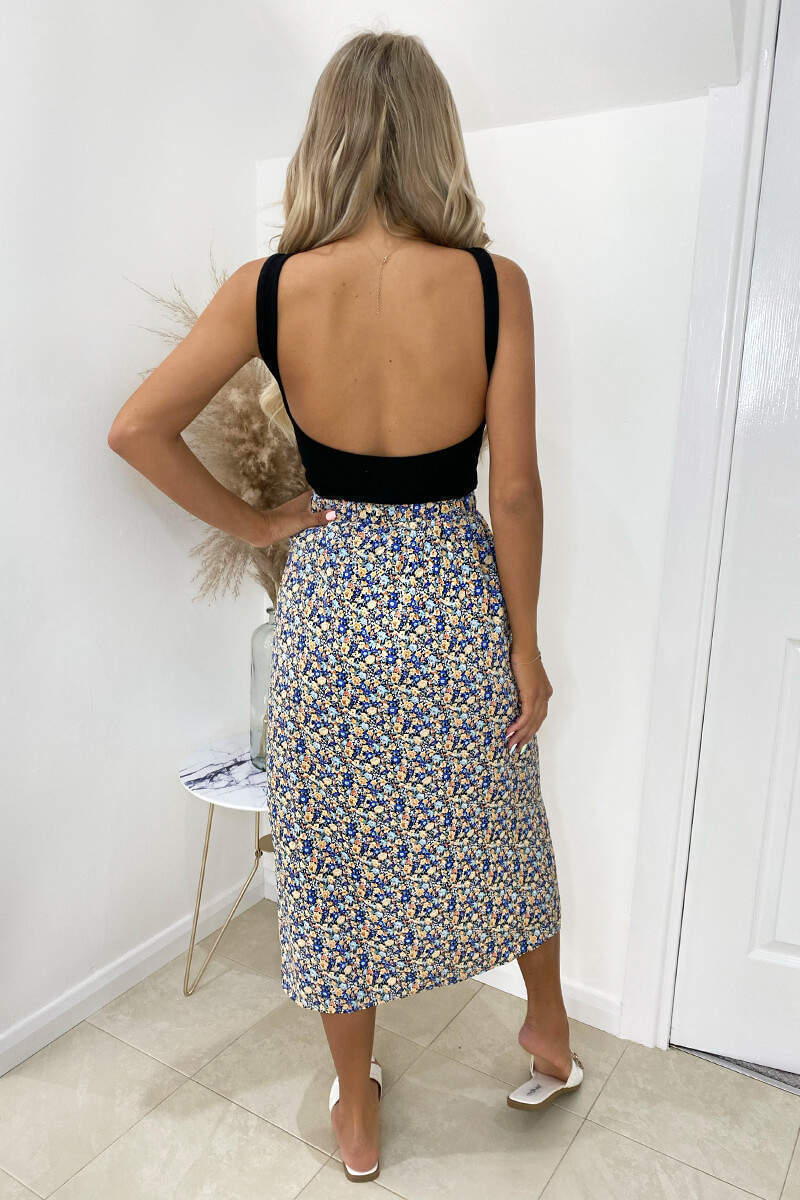 Multi Floral Gathered Split Skirt