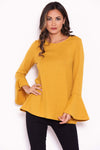 Mustard Knitted Top With Frill Detailed Sleeves