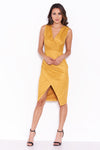 Mustard Suede V Neck Wrap Dress