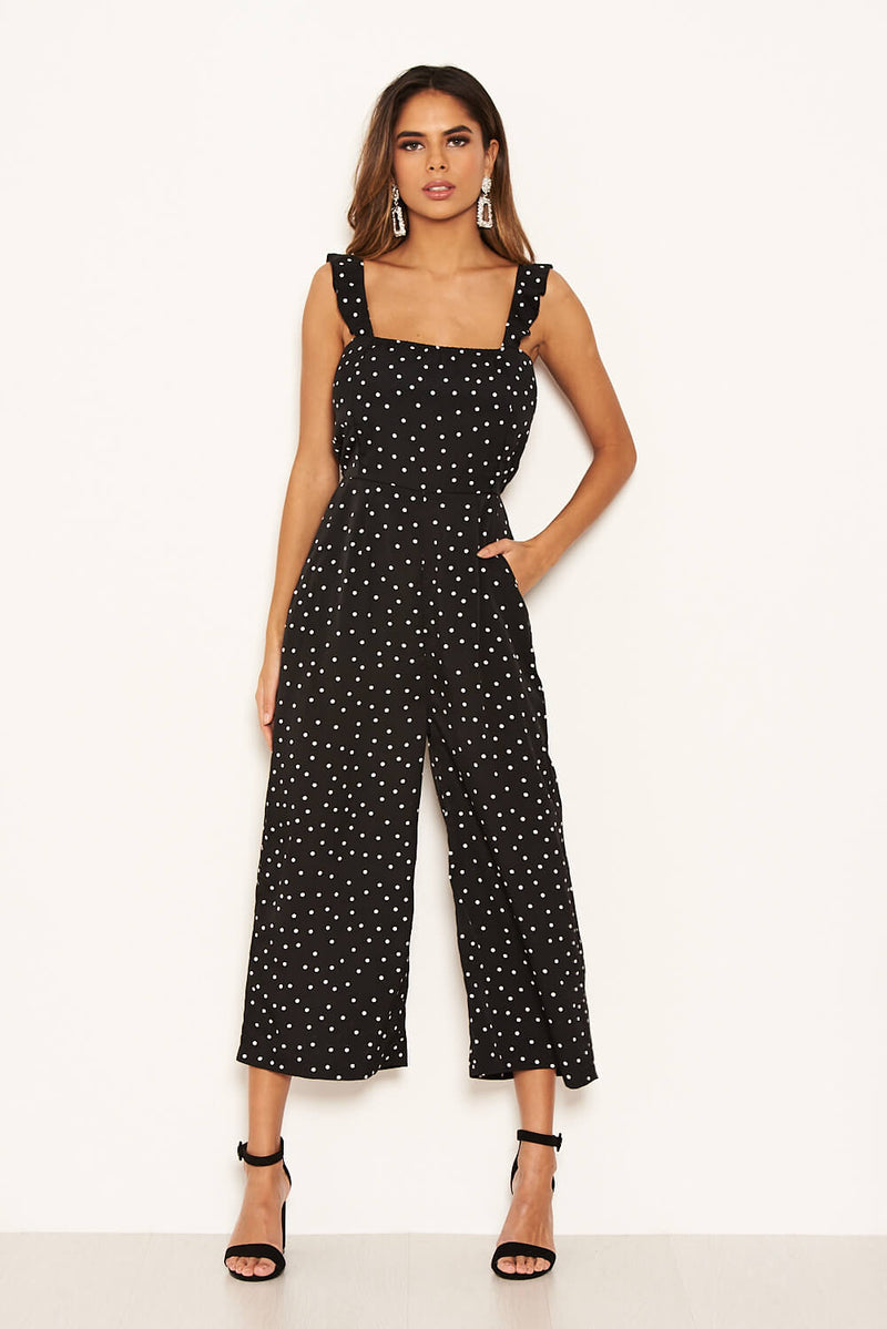 Black Polka Dot Frill Culotte Jumpsuit – AX Paris