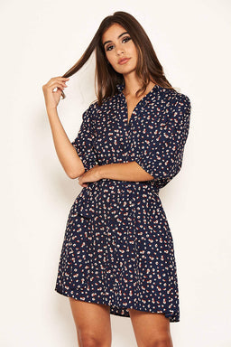 Navy Ditsy Floral Tie Waist Shirt Dress – AX Paris