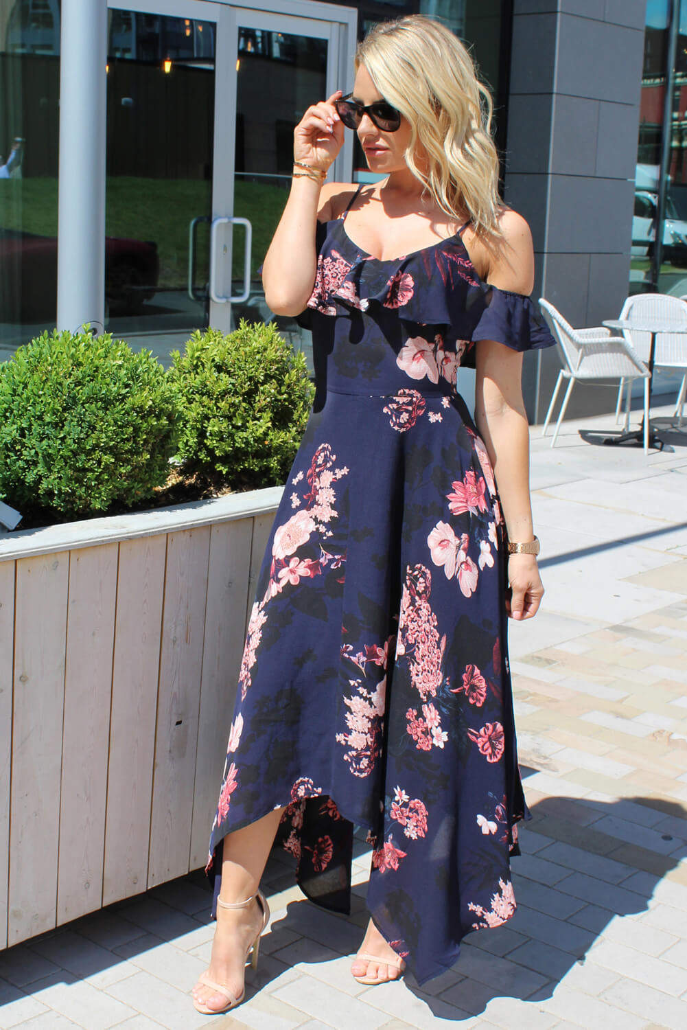 Cold shoulder clearance floral maxi dress