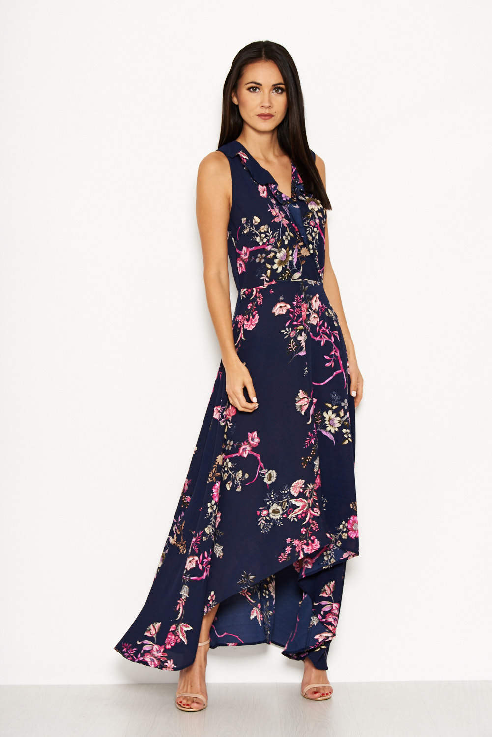 Floral dip clearance hem maxi skirt