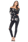 Black Off The Shoulder Floral Top