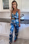 Duck Egg Printed Satin Jumpsuit