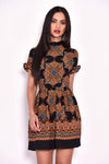 Paisley Skater Dress With Frill Detail